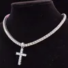 Hänge halsband män kvinnor hip hop cross halsband med 4mm zirkon tenniskedja isad ut bling hiphop smycken mode gåva