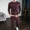 Men's Tracksuits Autumn Winter 2pc Long-sleeve Set Tracksuit Fashion Plaid Casual Sports Clothing Running Sportswear Striped Suit