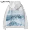 Gonthwid Snow Mountain Print Hoodies Sweatshirts Männer Harajuku Hip Hop Casual Pullover Mit Kapuze Streetwear Mode Männliche Tops 201103