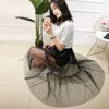 Women Sexy Mesh Transparent Long Tulle Skirt Korean Fashion Summer Ladies Elastic High Waist Black White Beach Midi Skirt 210619