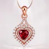 Colliers pour femmes en cristal pendentif plein de diamants en forme d'amour rouge en forme de coeur plaqué or et argent