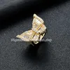 Europese en Amerikaanse nieuwe Micro-Inlaid Square CZ Diamond Butterfly Ring Street Overdreven Heren en Dames Ring Hip Hop Iced Out Diamond Ring