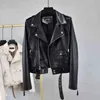 FMFSSOM Faux Leather Snake Print Jackets Women Spring Rivet Zipper Belt Overcoat Slim Motorcycle Full Coat 211118