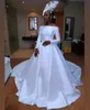 New Cheap Simple Plus Size A-Line Wedding Dresses Off Shoulder Long Sleeves Pleats Sweep Train Bridal Gown Wedding Dress Vestidos