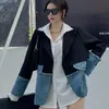 Kobiety Denim Jacket Blazers Wiosna Patchwork Notatnik Plaid Blazer Office Lady Elegance Pełna Rękaw Kurtka Stylowa Odzieży Wierzchniej