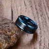 Cluster ringen meaeguet trendy 8 mm blauwe wolfraam carbide ring voor mannen sieraden zwarte koolstofvezel trouwringen VS maat