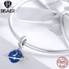 BISAER 925 plata esterlina planeta estrella y luna encantos circón cuentas ajuste mujeres pulseras cuentas DIY joyería hacer Q0531