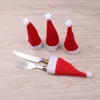 Kerstmis wijnfles Cover Geborsteld Doek Rood Kleine Xmas Hoed Nieuwjaar Bar Tafel Decor levert Caps