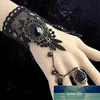 1PC Fashion Style Women Handmade Black Rose Lace Flower Drop Bracelet Slave Set Lolita Gothic Ball Retro Bridal