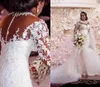 Cystal Beading Långärmad Vintage Lace Mermaid Bröllopsklänningar 2022 High Neck Appliques Vit Bridal Gown Vestido de Noiva Ny Skräddarsy
