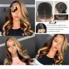 Perruque Lace Frontal Wig 360 naturelle Remy, cheveux humains, Body Wave, à reflets bruns et blonds, 13x6, fermeture Hd, Atina, 5598791