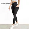 SALSPOR entraînement femmes Fitness Leggings avec poche taille haute bout à bout Legging Puhs Up Sexy noir Activewear athlétique 211215