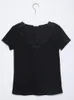 女性のTシャツエレガントな刺繍Tシャツの女性半袖レースVネックブラックホワイトカジュアルシャツ2021綿ヴィンテージルーズティートップサミテ