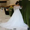 Robe de mariée grande taille, manches longues, en dentelle, épaules dénudées, sur mesure, boutons couverts au dos, 2021, 401, 401