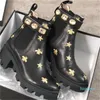 Designer- Women Fashion Boots Martin Desert Boot Flamingos Love Arrow Leather Medal Coarse Non-Slip Winter Shoes