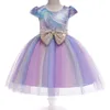 Sequins Yay Kızlar Elbise Çocuk Custome Giysi Renkli Düğün Doğum Günü Partisi Balo 3-8y Kız Için Prenses Kız D0098 210610