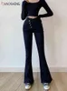 Flare Jeans Femmes Taille Haute Stretch Slim Détruit Pantalon Large Rise Skinny Bell Bottom Élastique Denim Bouton Incliné Fly Jean Y220311