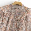 Za Floral Print Ruffle Blouse Women Long Puff Sleeve O Neck Elegant Top Female Chic Front Button Vintage Slim Flower Shirt 210602