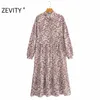 Zevidade Outono Mulheres Vintage Animal Textura Impressão Camisa Vestido Escritório Senhoras Chic Plisses Big Swing Casual Business Vestido DS4548 210603