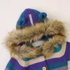 Suéter de cuello de piel a rayas suelto suave para bebé de primavera y otoño, sudaderas con capucha 210528