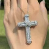 Mens Luxury Cross Necklace Hip Hop Jewelry Silver White Diamond Gemstones Pendant Lucky Women Necklaces For Party