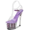 Sandaler Super High Heels Women Luxury Transparent Rose Crystal Rhinestone Platforms Skor Ladies Clear PVC Stripper 2021