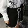 Vintage negro Patchwork diamante corto para mujer cintura alta falso dos coreanos faldas cortas mujer verano moda ropa 210531