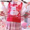 Japonais Preppy Style Automne Hiver Sans Manches Femmes Pull Lapin Floral Anime Gilet Tricoté Mignon Kawaii Noël Rouge 210819