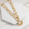2022 Punk Hip Hop Shell Pendant Necklace Retro Chunky Women Men Link Chain Pearl Lock Necklace Collar Fashion Female Jewelry