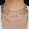 MICCI Stainls Steel Round Flat Rec Chain Choker Necklace Women 18k Gold Plated Paper Clip Paperclip Link Chain Necklac244I4422207