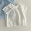 Summer Girls 'Shirt Eenvoudige zoete en veelzijdige korte mouw losse revers top baby meisje blouse 210702