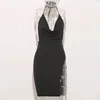 Abiti casual Mini abito con strass Rosso Nero Halter femminile Abiti da festa senza schienale Abiti da notte di lusso Clubwear