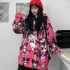 HOUZHOU Kuromi Sweat Automne Mode Femmes Kawaii Anime Hoodie Vintage À Manches Longues Mignon Pull Femmes Noir Rose Dames Top 201212
