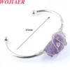 WOJIAER Natural Stone Bangle Wire Wrap Irregular Crystal Quartz Opening Cuff Bracelets for Women Girls Kids Jewelry BO938