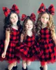 女の子のドレスガールズカジュアルなツーピースの服セットレッドチェック柄の印刷パターンのノースリーブドレスとヘッドドレスデイリーウェア /クリスマス