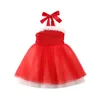 Vestido de natal meninas princesa bebê menina roupa doce festa peludo bordas grade vestidos sem mangas meninas roupas vestido de bola q0716