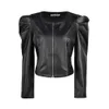 Casaco de couro falso preto para as mulheres moda pu senhora casacos com zíper Outerwear manga comprida o pescoço feminino top D30 211223