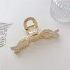 Pearl Crystal Cross Twist Shape Clamps Women Girls Large Alloy Gold Hair Claw Clip Lady Scrunchies Ponytail Shower Head Wear Hairpins Accessories Length 11 CM