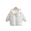 Moda inverno nuove ragazze giacca di cotone abbigliamento per bambini cappotto per bambini coreano bianco addensare caldo bambini con cappuccio panno di cartone animato di alta qualità