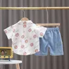 Hylkidhuose bebê meninos conjuntos de roupas de verão roupa de manga curta camisa dos desenhos animados denim shorts crianças crianças praia roupas g1023