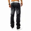 Mannen jeans hoge taille heren lente herfst rechte lange jean broek mode mannelijke fietser broek zwart blauwe zak 211108