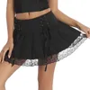 Skirts Sexy Lace-Up Gothic Y2K Pleated Skirt Woman School Girls Punk Style Dark Aesthetic Vintage 90s Streetwear Black Dance Miniskirts