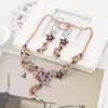 Oorbellen ketting vlinder bloemen sieraden sets voor vrouwen kristal bruids vintage sieraden set cf2527