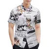 Mens Fun paper Print Casual Holiday Chemise à manches courtes Turn Down Collar Beach Wear Vêtements Hommes Chemises 210527