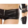 Sexy ritsjipper open faux lederen hete shorts pu lowring taille micro mini shorts nachtclub Wear 210306