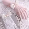 Rękawiczki z pięcioma palcami damskie koronkowe damskie białe nadgarstek duża kokardka węzeł małżeństwo rękawiczki Party akcesoria Cosplay krótki tiul