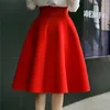 5XL плюс размер юбки с высокой талию женские юбки женские белые колена длина дна плиссированные юбка Saia Midi розовый черный красный синий 210310