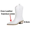 Meotina Real Leather Western Boots Women Med Heel Buty Spiczaste Toe Midd Calf Buty Zip Grube Obcasy Panie Buty zimowe Beige 40 210608