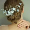 Jonnafe ljusblå blommig hårkam bröllop tillbehör pärlor brud smycken handgjorda kvinnor ornament 211019