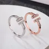 Mode Hot Love Sieraden S925 Sterling Zilveren Ringen voor Dames Open Diamond Ringen Rose Gold Letter T Style Wedding Ring